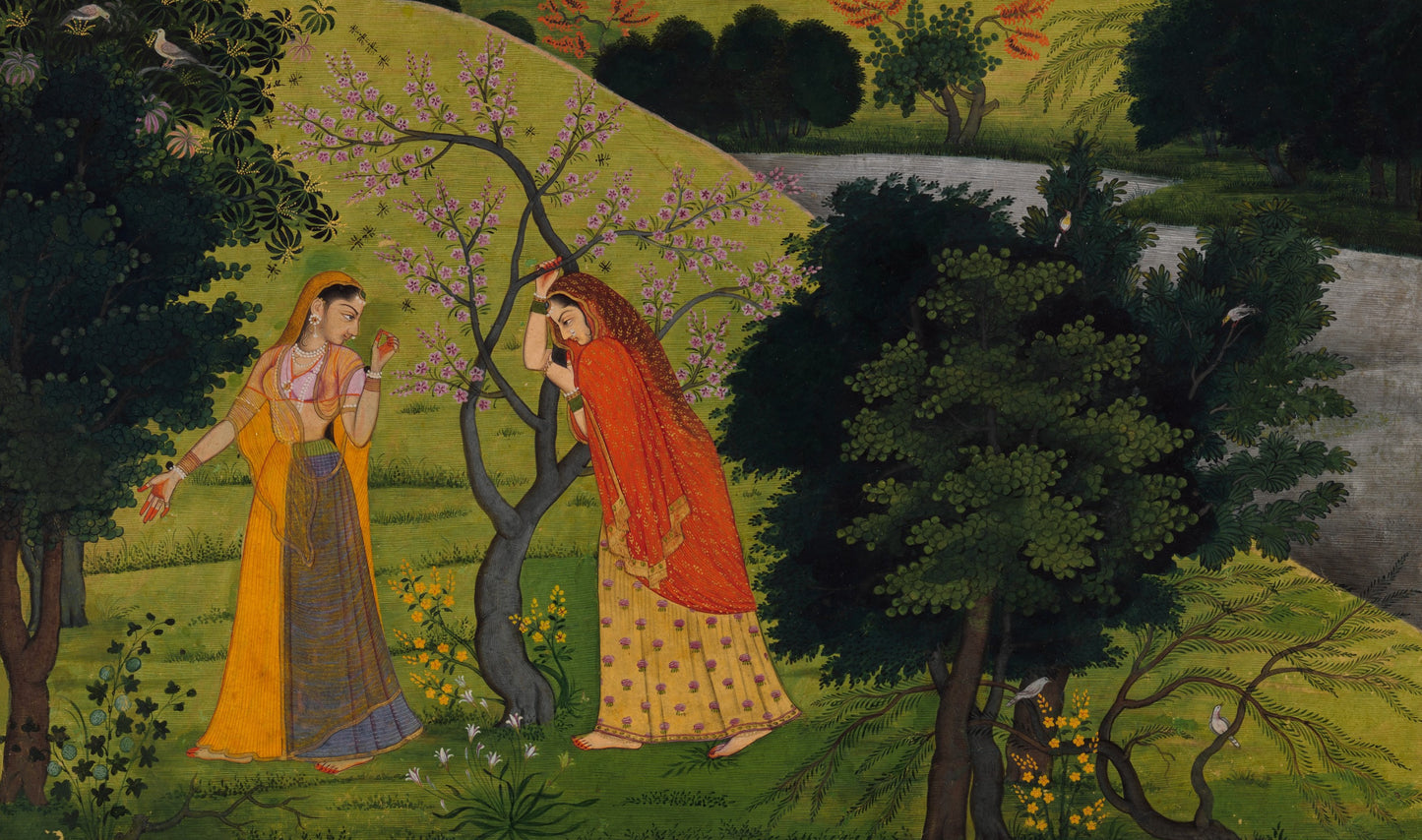Radha with Her Confidant, Pining for Krishna, Folio from the Second or Tehri Garhwal Gita Govinda