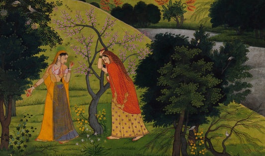 Radha with Her Confidant, Pining for Krishna, Folio from the Second or Tehri Garhwal Gita Govinda
